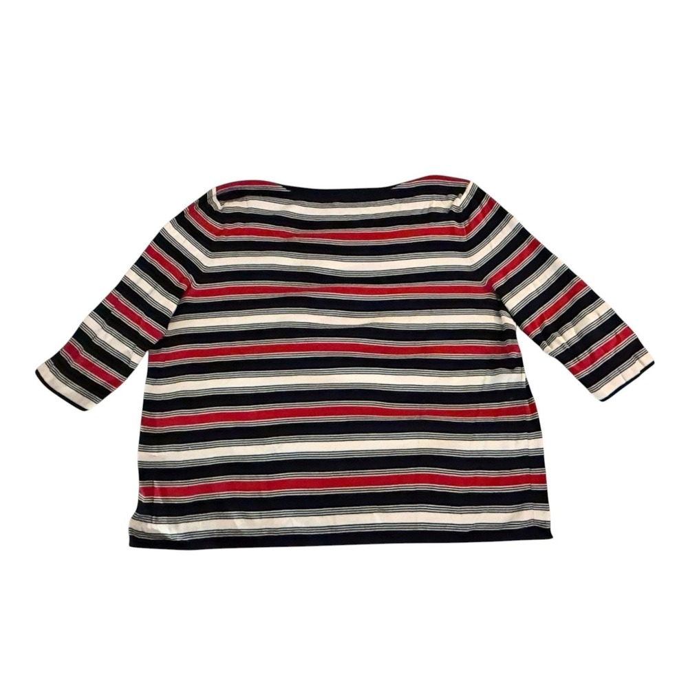 Talbots Womens 2X Nautical Striped Sweater Navy/Red/White Gold Buttons Preppy - Picture 4 of 10